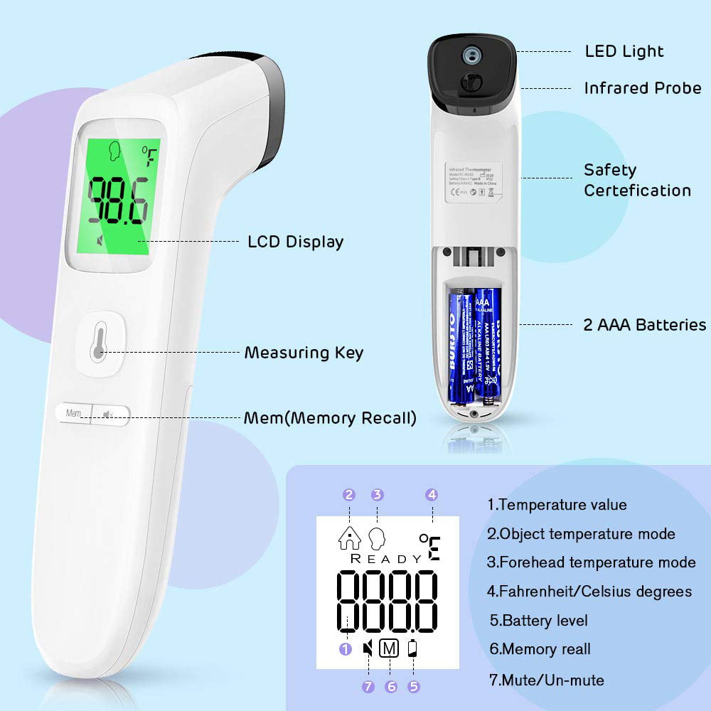 Californiamicroneedle New 2020 Thermometer with Fever Alarm and Memory Function Ideal for Babies Children Indoor LCD Display No Touch Adults Infants 