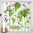 thumbnail image 1 of Halloween World Map Shower Curtain with Bats, Pumpkins & Stars, 1 of 4