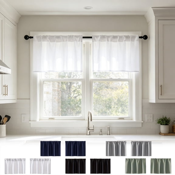 Tarmeek 2 Pack Rod Pocket Window Curtain Panel Light Filtering Shade for Living Room Bedroom Kitchen, White,, Polyester, Washable, Quick Dry, 34x16 Inch