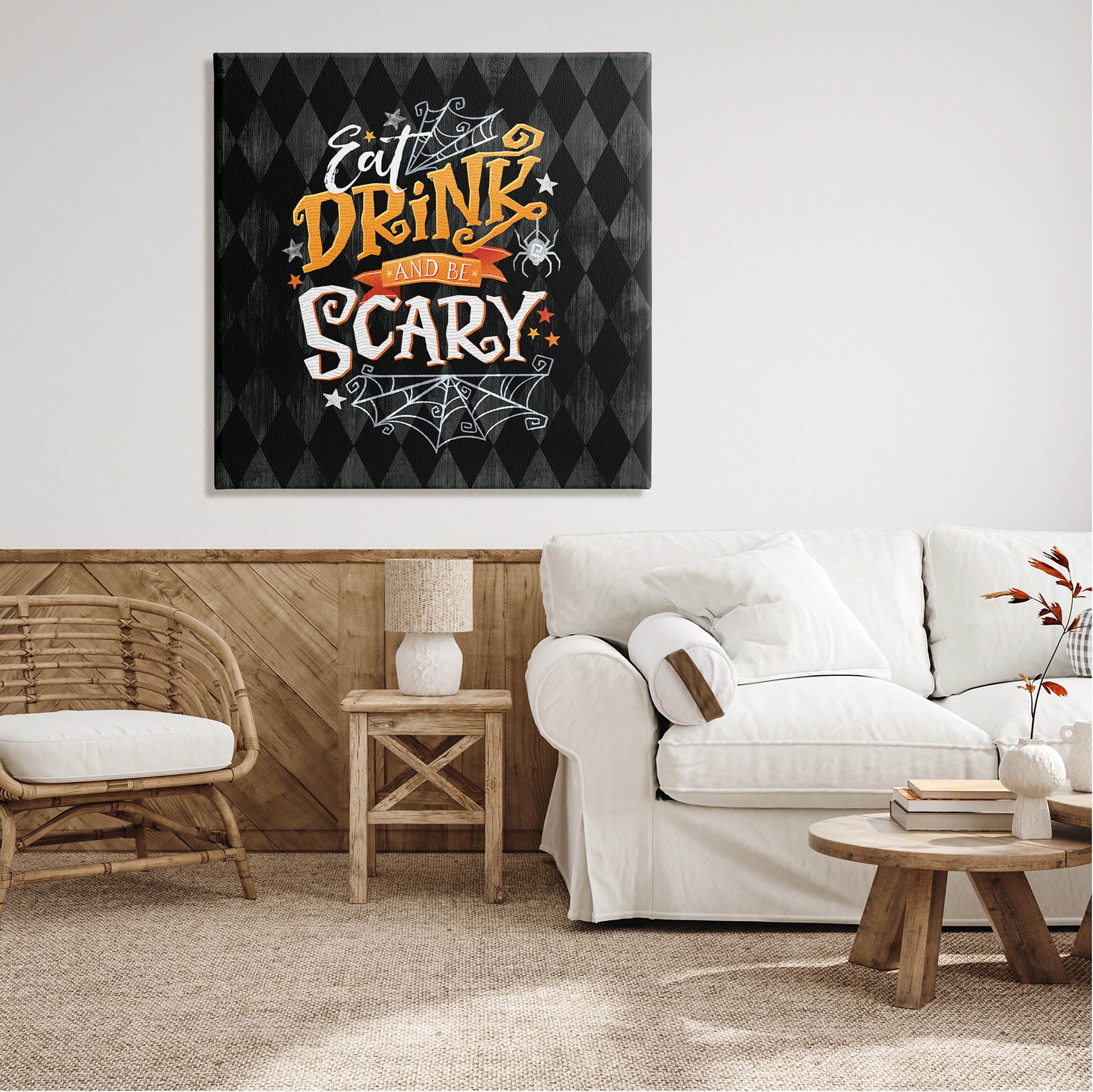 Eat Drink Be Scary Halloween Pattern Holiday Graphic Art Gallery Wrapped Canvas Print Wall Art