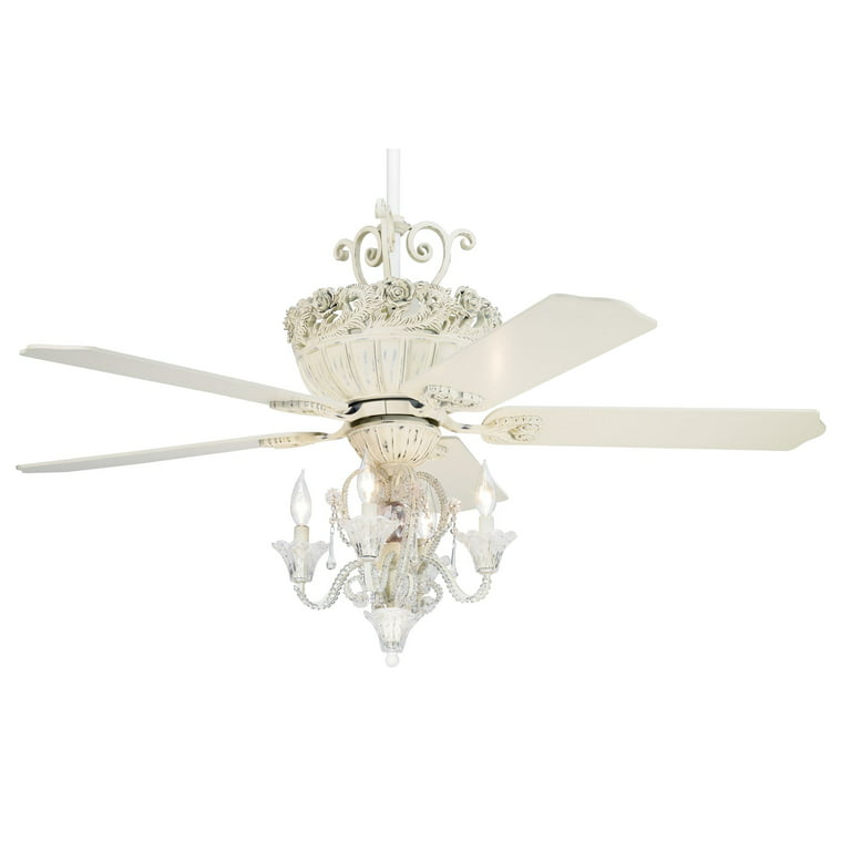 52 Casa Vieja Shabby Chic Indoor Ceiling Fan Antique Floral Scroll Rubbed  White for Living Room Kitchen Bedroom Family Dining