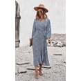 thumbnail image 4 of Vestido largo vintage cruzado de manga larga con estampado floral y escote en V para mujer con cinturón, 4 of 7