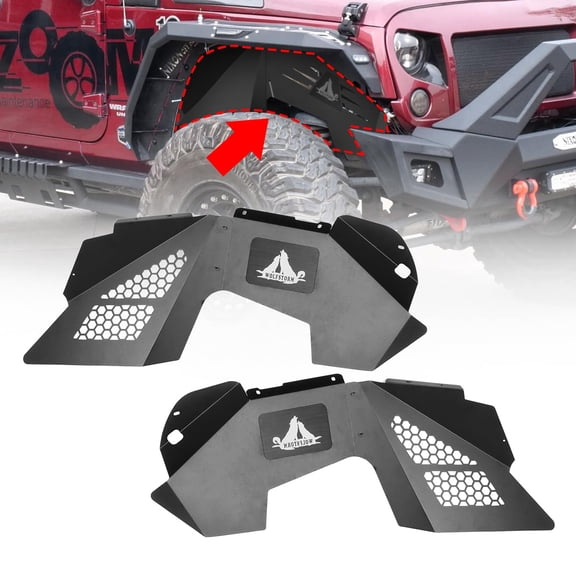 Front Fender Inner Liners Compatible with 2007-2018 Jeep Wrangler JK(Not Fit Unlimited Sport), Offroad Bolt-on Style Steel Fender Flares with Mounting Hardware Accessories (2 PCS, Front)
