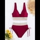 thumbnail image 3 of Bikini de Dos Piezas para Mujer, Cintura Alta, Cuello Halter, Traje de Baño Adelgazante, Rojo, Talla XL, 3 of 7