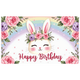 thumbnail image 2 of Adorable Bunny Themed Happy Birthday Banner with Floral Decorations and Rainbow Background for Birthday Parties Photography Props Party Supplies Decors, 2 of 7