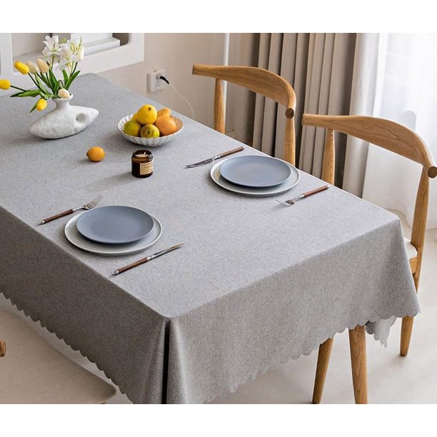 Nvzi Mantel de tela de lino y algodón de color sólido, resistente al agua y al aceite, no lavable, mantel de lujo de alta gama (gris)