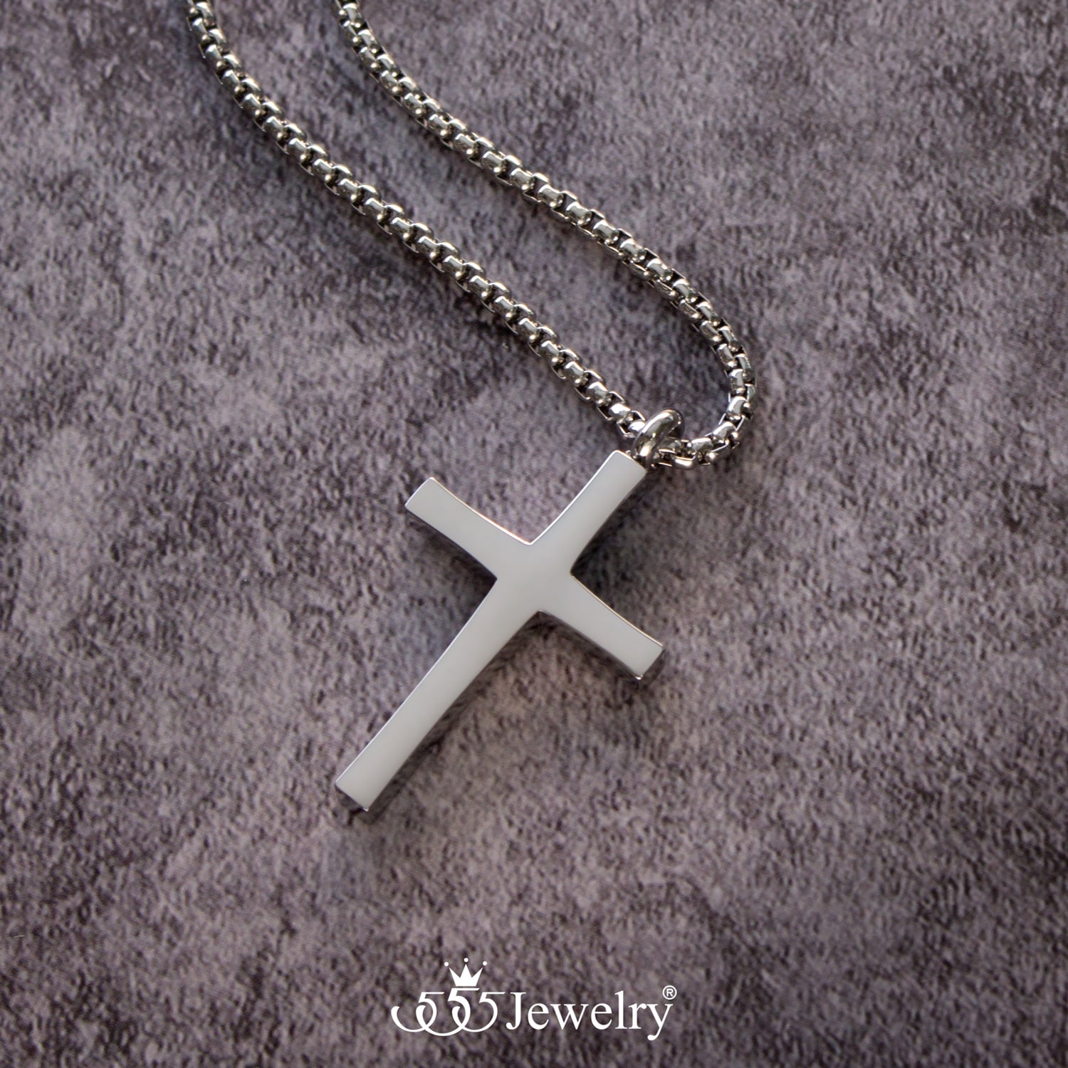555Jewelery Stainless Steel Metal Cross Unisex Adjustable Rolo Chain Religious Christian Pendant Necklace, Silver 28 inch