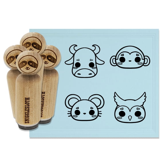 Cute Kawaii Style Animals Bull Monkey Mouse Owl Rubber Stamp Set for Scrapbooking Crafting Stamping - Mini 1/2 Inch