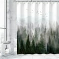 thumbnail image 3 of Mountain Shower Curtain, Teal Shower Curtain for Bathroom, Cool Shower Curtain Nature Shower Curtain Hooks, Watercolor Misty Forest Sun Sunset Landscape Shower Curtain, 72Wx72H Inch, 3 of 6
