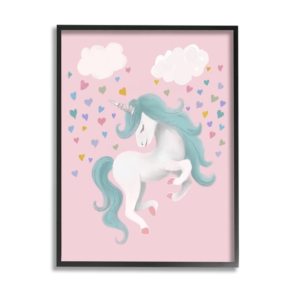 Stupell Pink Pastel Unicorn Clouds Fairy Tales & Fantasy Painting Black Framed Art Print Wall Art