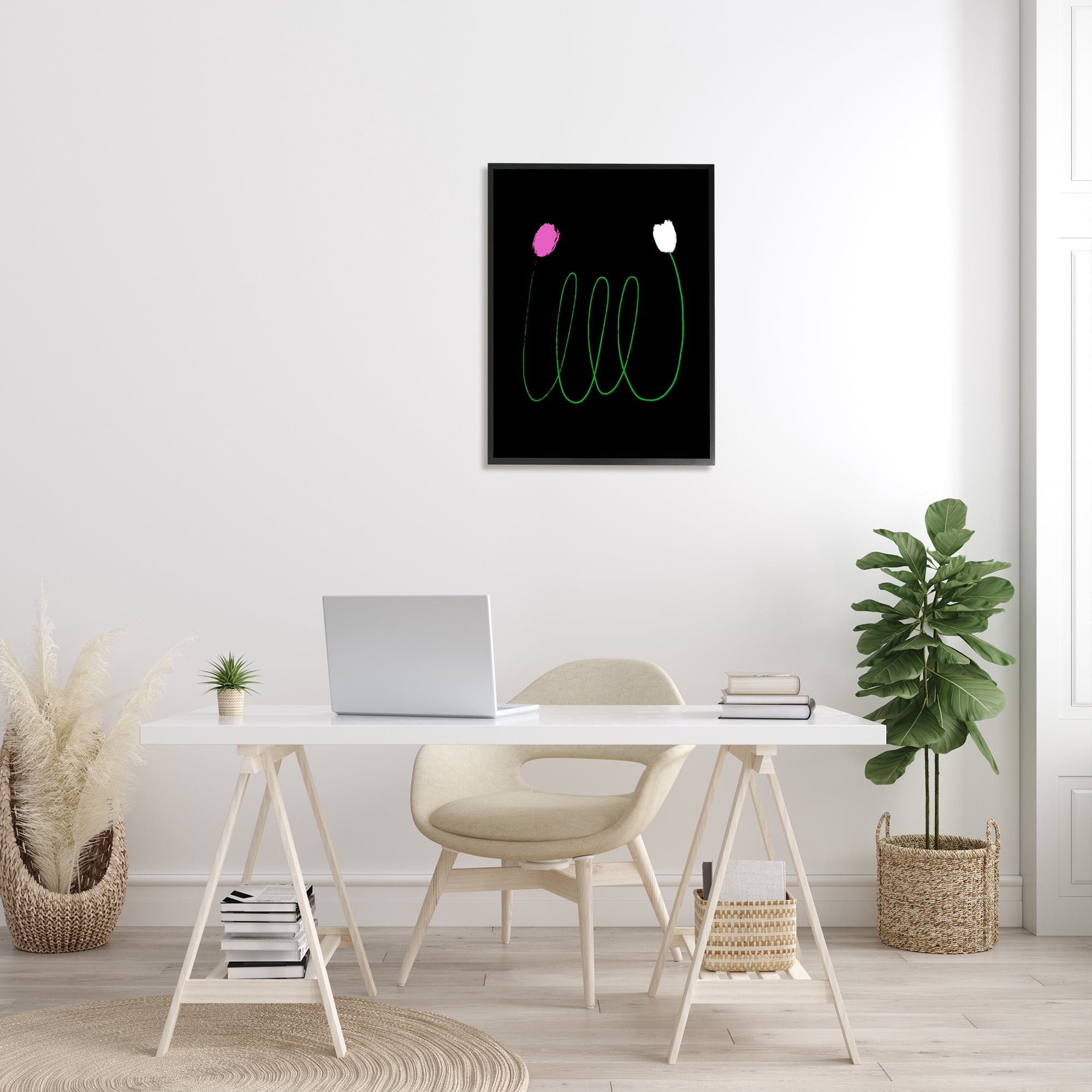 Stupell Industries Two Tulips Abstraction Modern Linework Connection Abstract Painting Black Framed Art Print Wall Art, 24 x 30