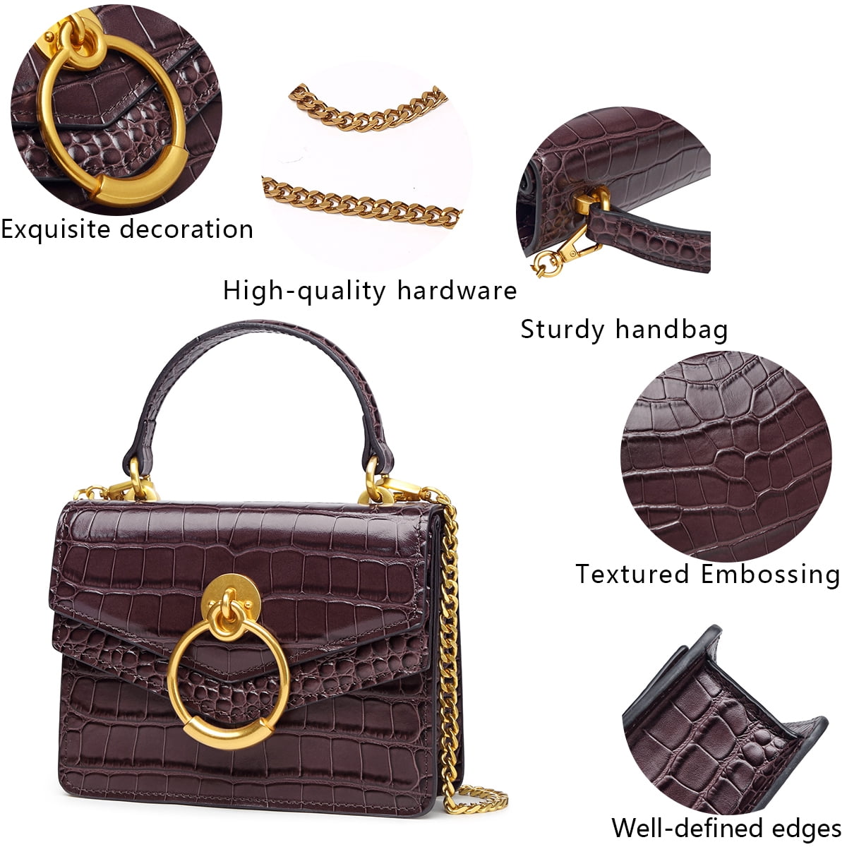 FEIMINA Mini Handbags For Women Crossbody Bags, Genuine Leather Purple Purses Totes, Cute Womens Small Long Strap Shoulder Bags Cow Hide
