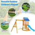 thumbnail image 2 of Wooden Outdoor Swing Set, SHINPT All-in-One Kids Outdoor Play Equipment for Kids Age 3-12 with Wave Slide, 2 Swings, Climbing Wall, Canopy Roof and Ladder, Kids Playground for Backyard, Garden, Park, 2 of 7