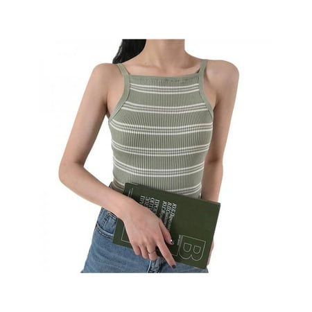 

Topumt Women s Spaghetti Strap Striped Halter Knitted Camisole