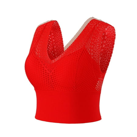 

Eashery Women Lace Floral Sheer Bralette Bra Backless Bra Underwire Support Bandeau Bra Padded Red One Size