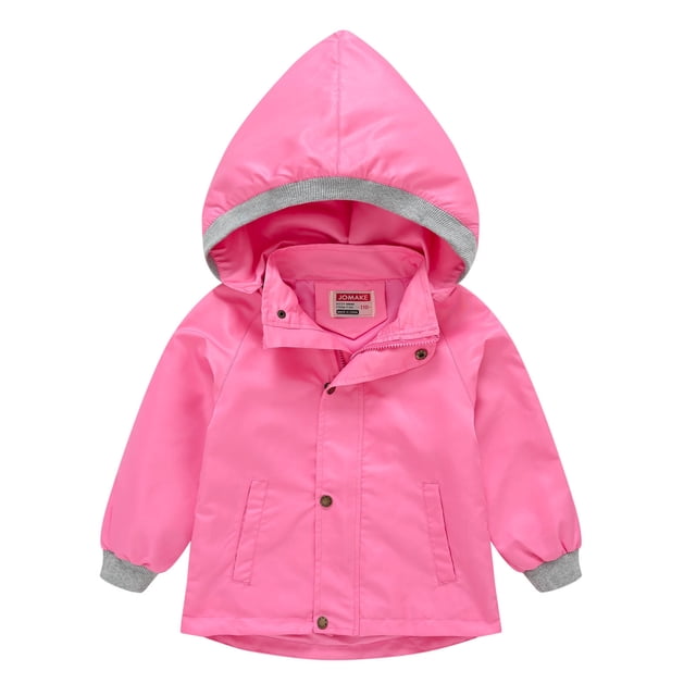 LSLJS Kids Winter Jacket, Baby Pure Color Children's Windbreaker Hat Detachable Cute Western Style( Hot Pink, 4-5 Years)