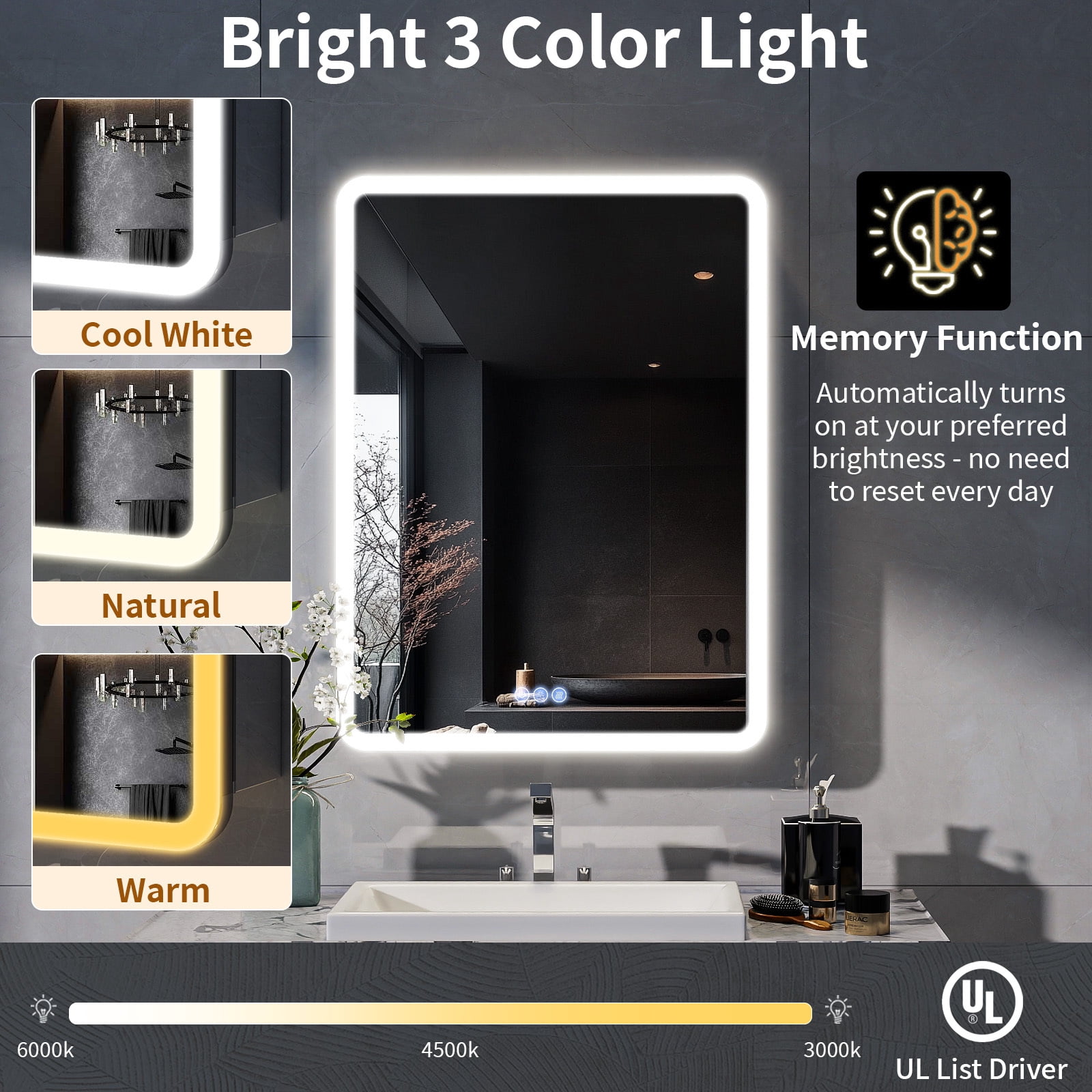 BEAUTYPEAK 24" x 32" Bathroom LED Mirror Medicine Cabinet with Storage Adjustable 3 Color Temperature