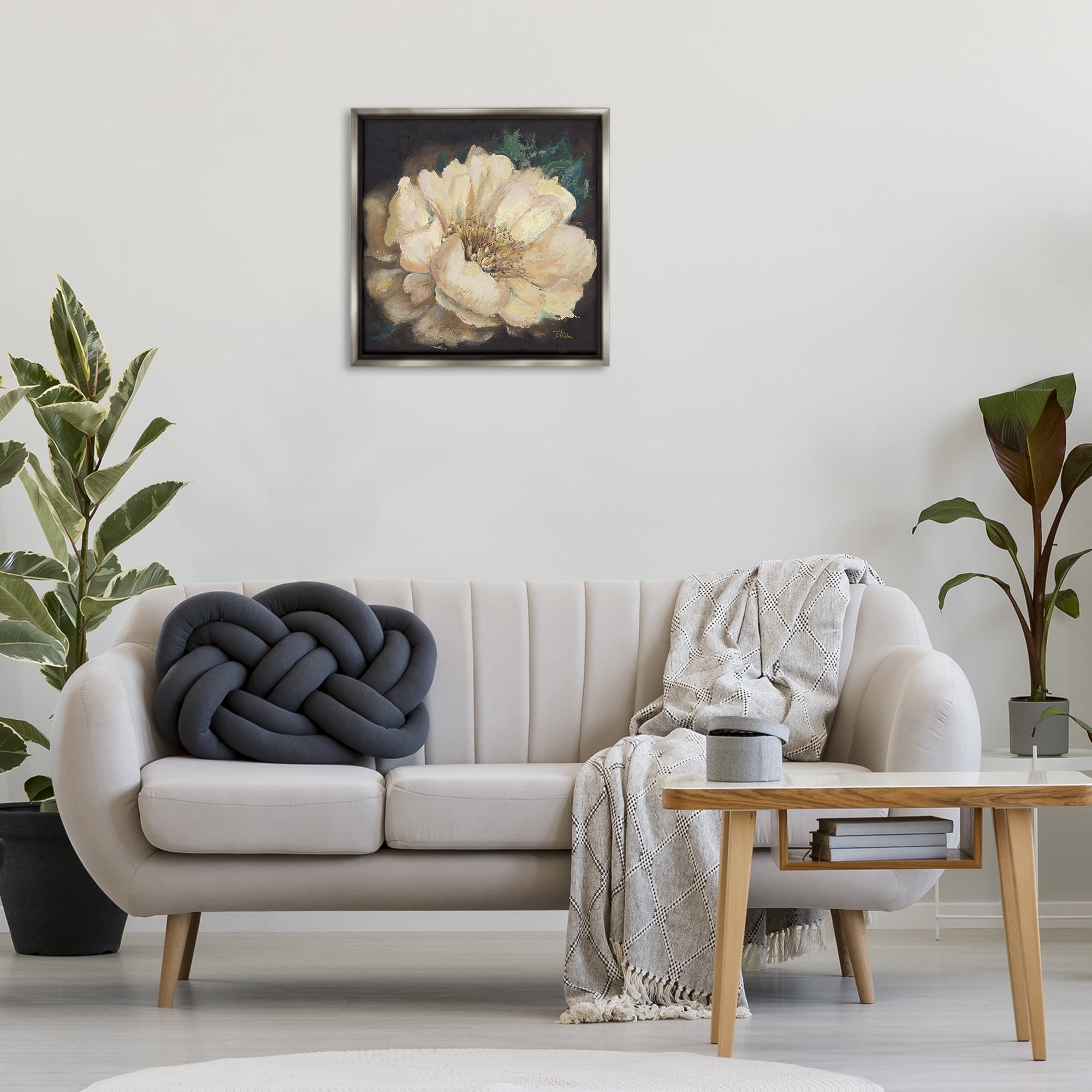 Stupell Industries Blooming White Magnolia Botanical & Floral Painting Gray Floater Framed Art Print Wall Art, 25 x 25