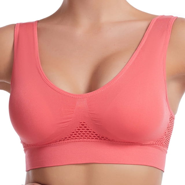 Wireless Yoga Sports Bra Mesh Panel Vent Holes Plus Size Strong Support Sports Tank Performance,Regular & Plus Size,Size:L