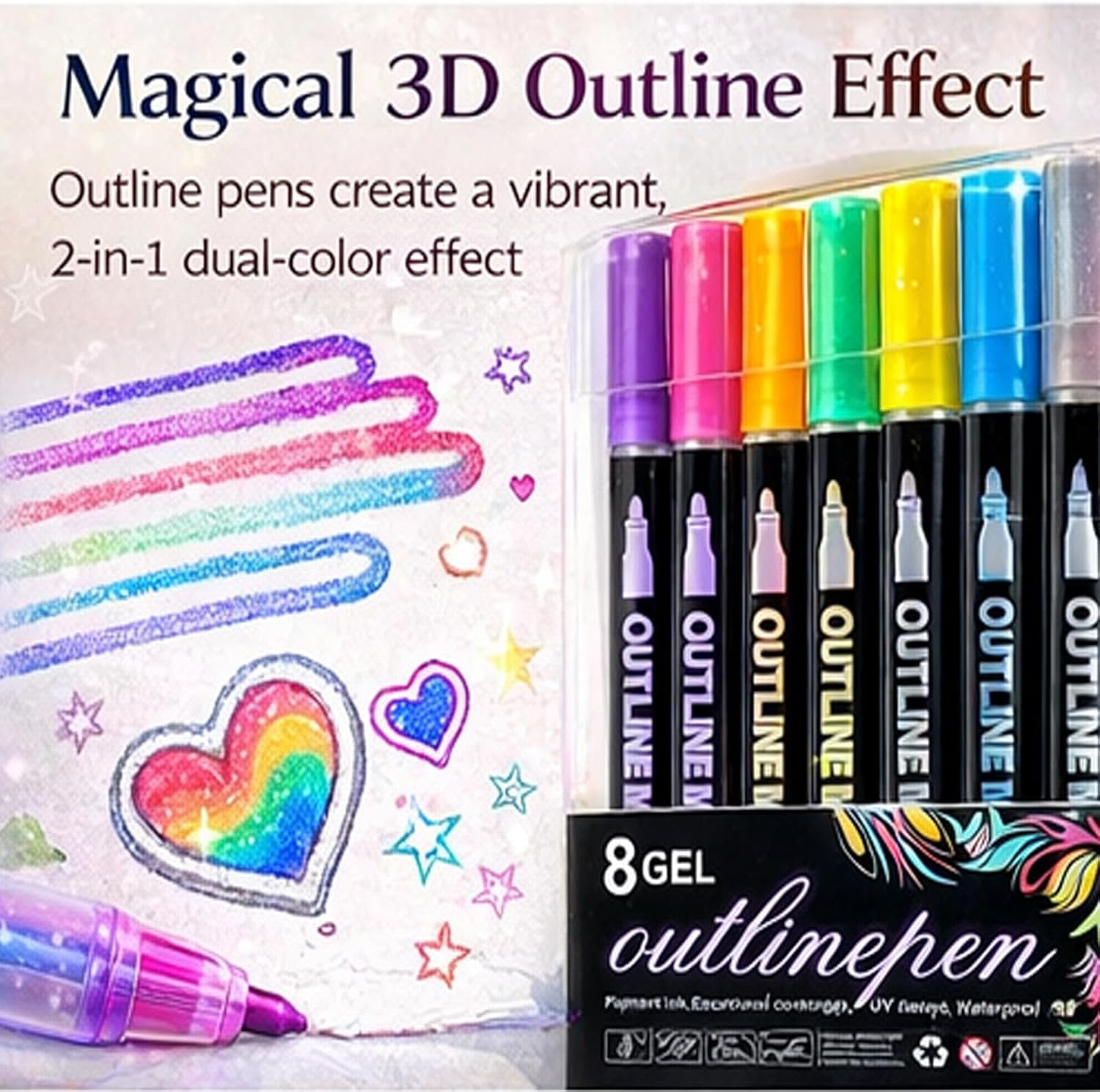 Dreamy Sparkle Dual-Line Contour Pen, Double Line Outline Markers, Glitter Outline Paint Markers, Sparkle Dual-Line Contour Pen for DIY Crafts, Greeting Cards, Doodling(36Colors)