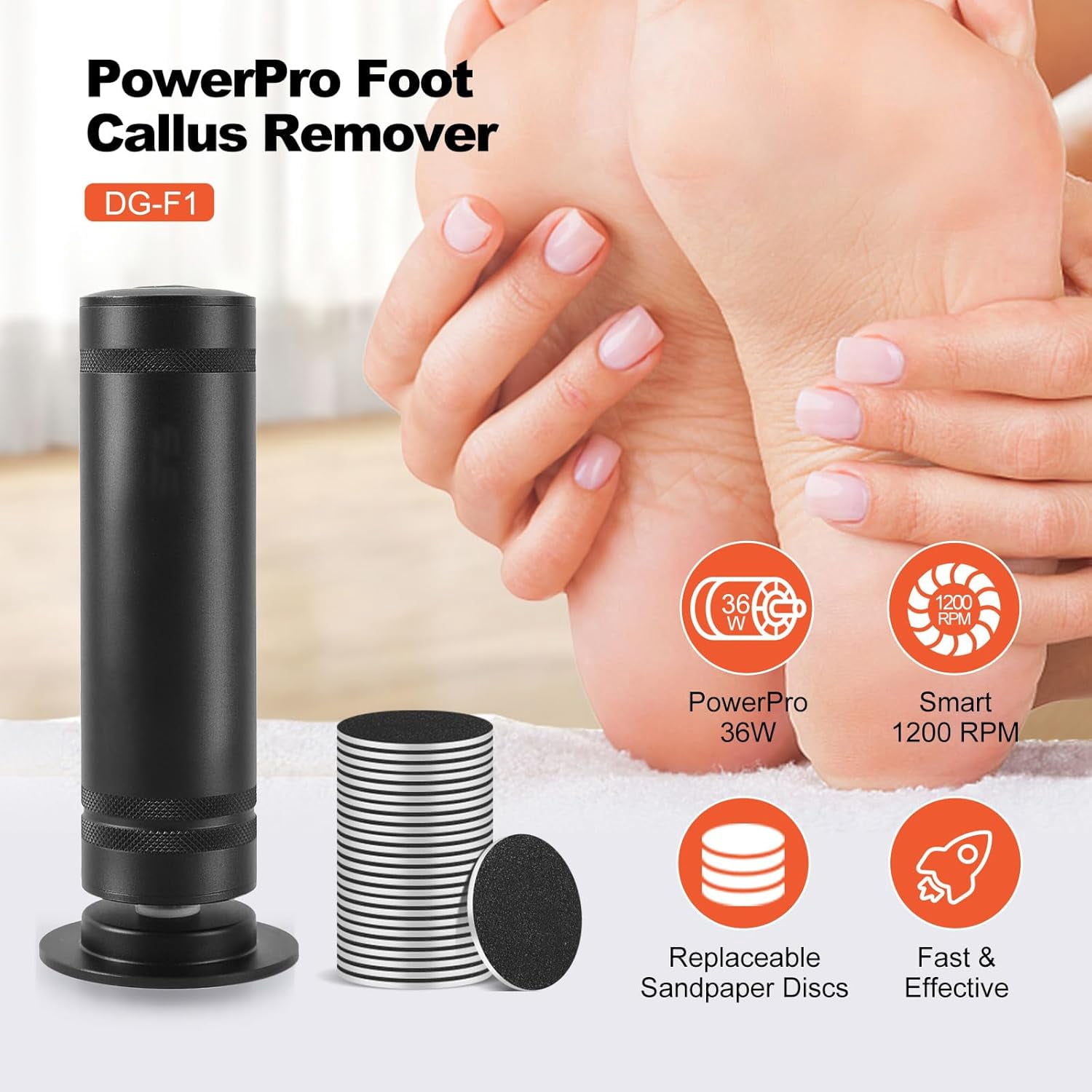 Aorsher 36W Professional Electric Foot Callus Remover with 60 Sandpaper Pads, Foot Grinder Machine with 1200RPM for Home Pedicure Care, Black