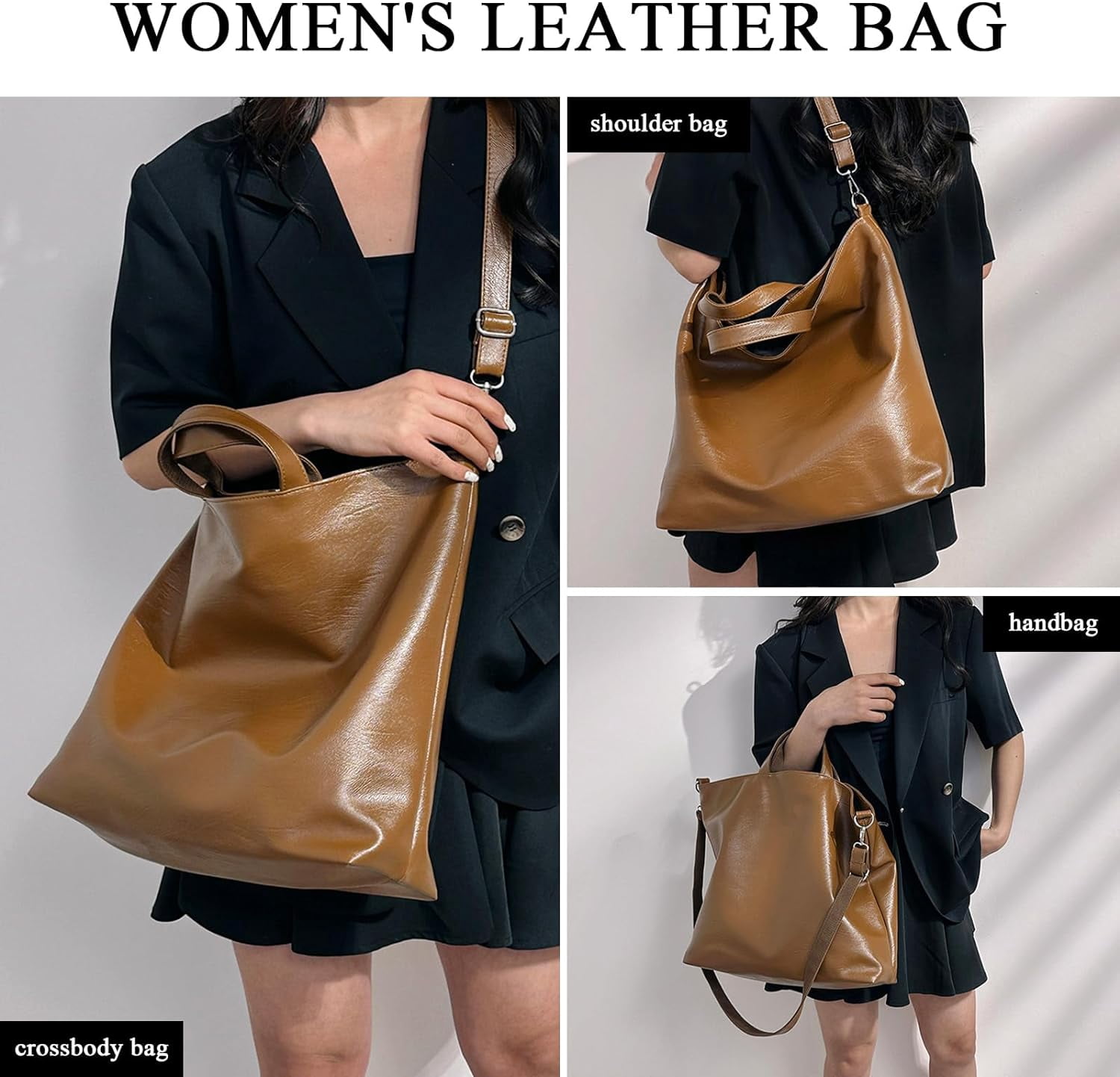 Kukuzhu Leather Tote Bag for Women, Large Tote Bags Trendy Designer Crossbody Purses Top Handles Shoulder Handbags