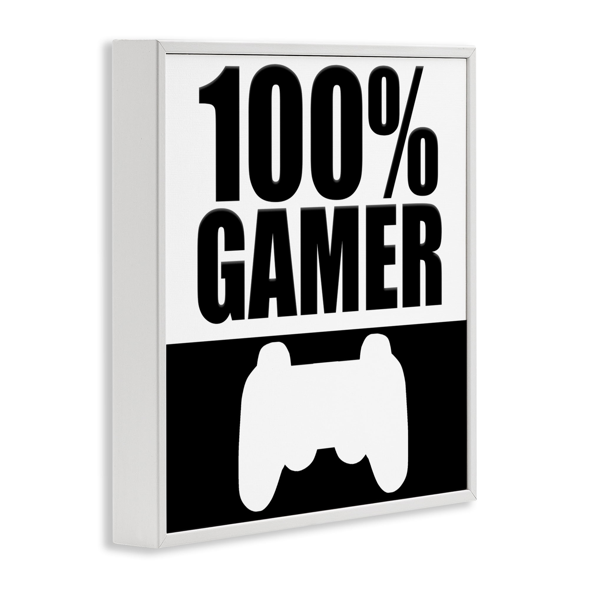 100% Gamer Black & White White Framed Giclee Art, design by Kim Allen