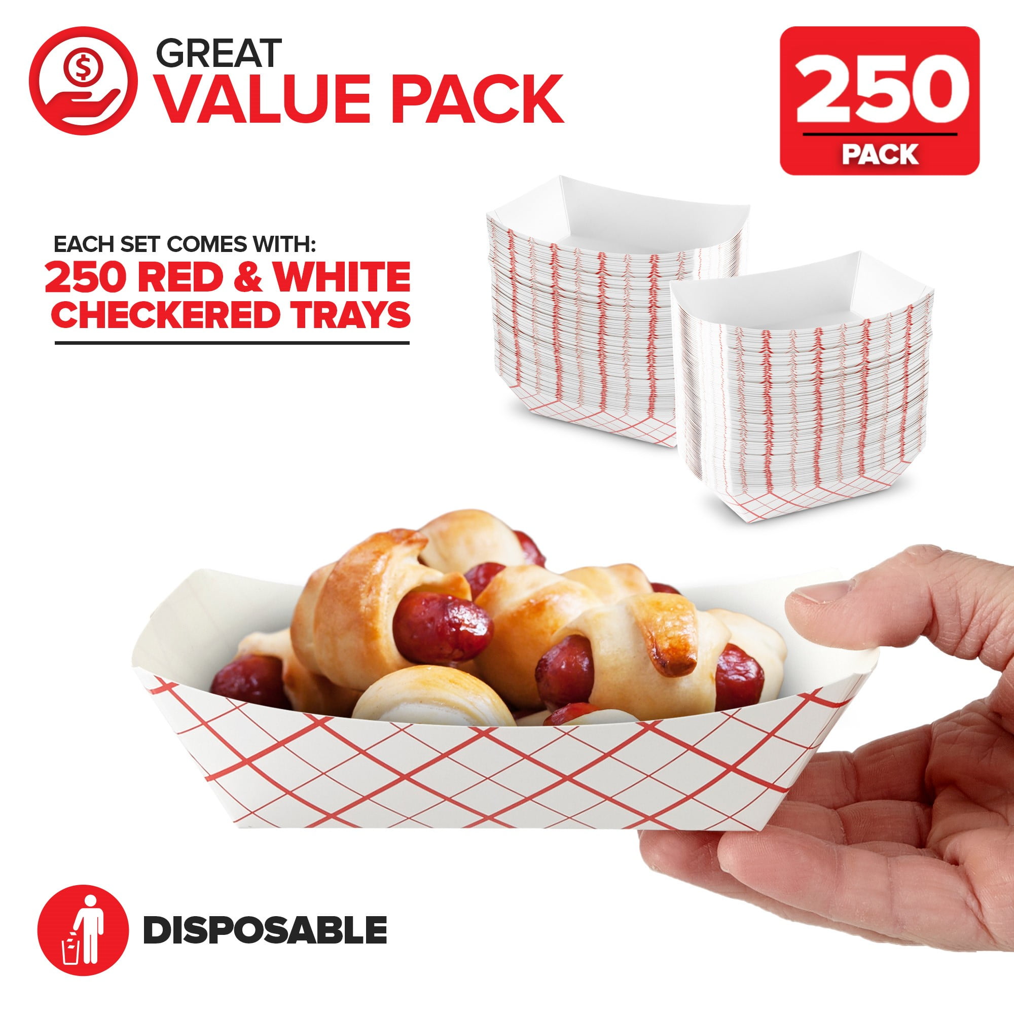 Small Paper Food Boats (250 Pack) – 1 lb Disposable Red & White Checkered Paper Trays, Eco-Friendly Serving Boats for Concession Food, Condiments & Nachos, 4.25" x 2.2"