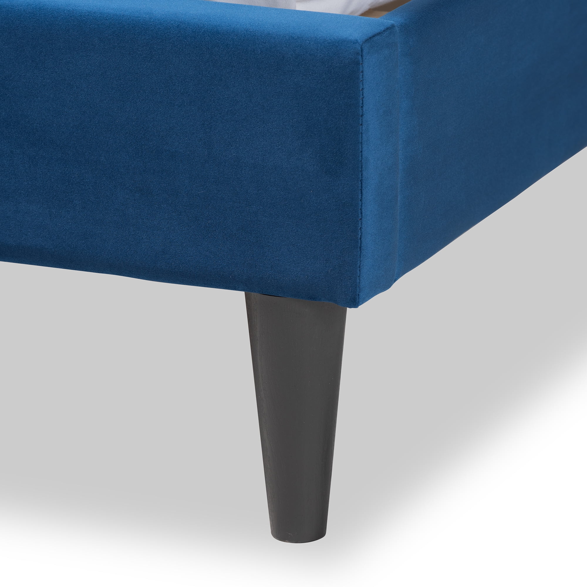 Baxton Studio Gothard Modern and Contemporary Navy Blue Velvet Fabric Upholstered and Dark Brown Finished Wood King Size Platform Bed
