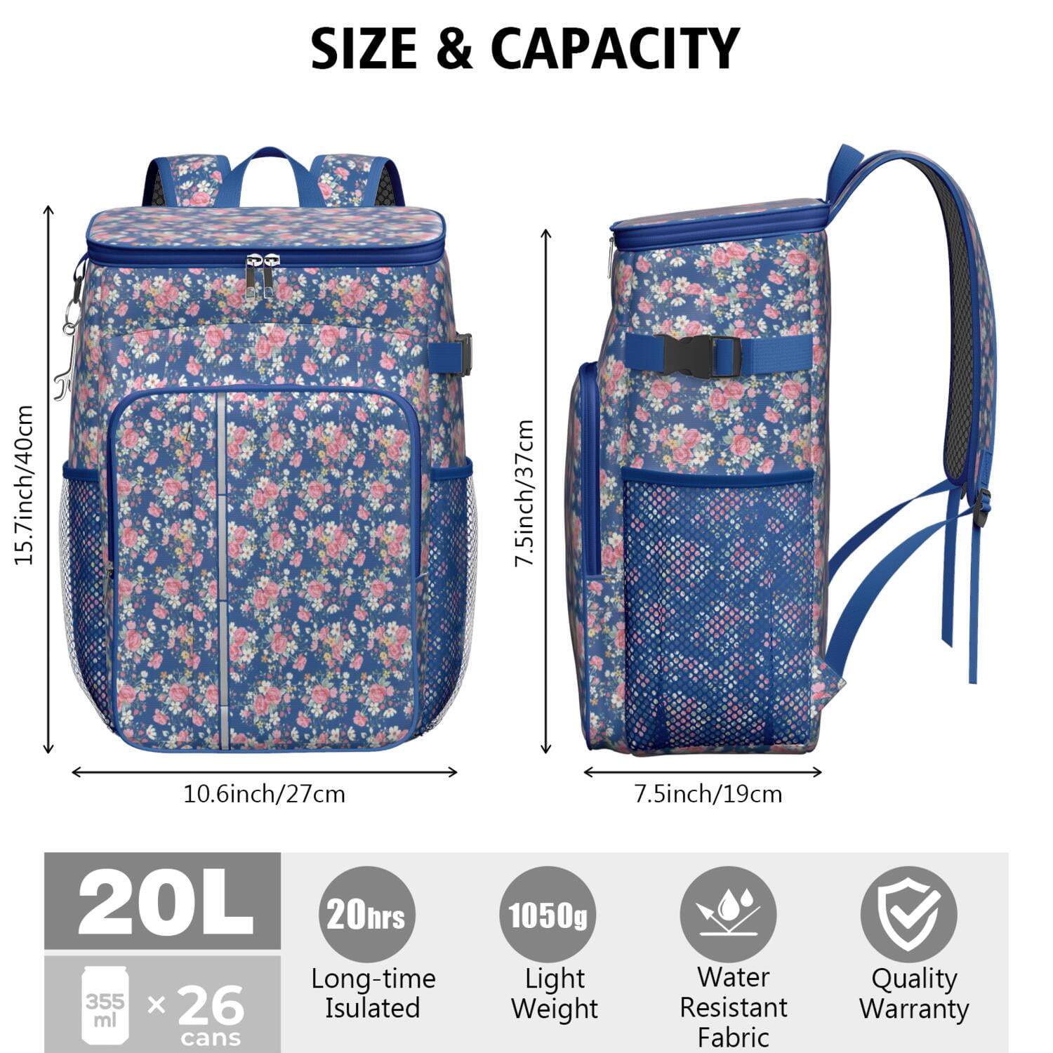 Travel Cooler Bag - Pioneer Flower Camping Beer Cooler Backpack with Bottle Opener- Waterproof Insulated Picnic Backpacks - Cooler Bag for Beach