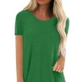thumbnail image 3 of XXLvision Women Solid Color Round Neck Short Sleeve Tunic Pullover Tops, 3 of 4