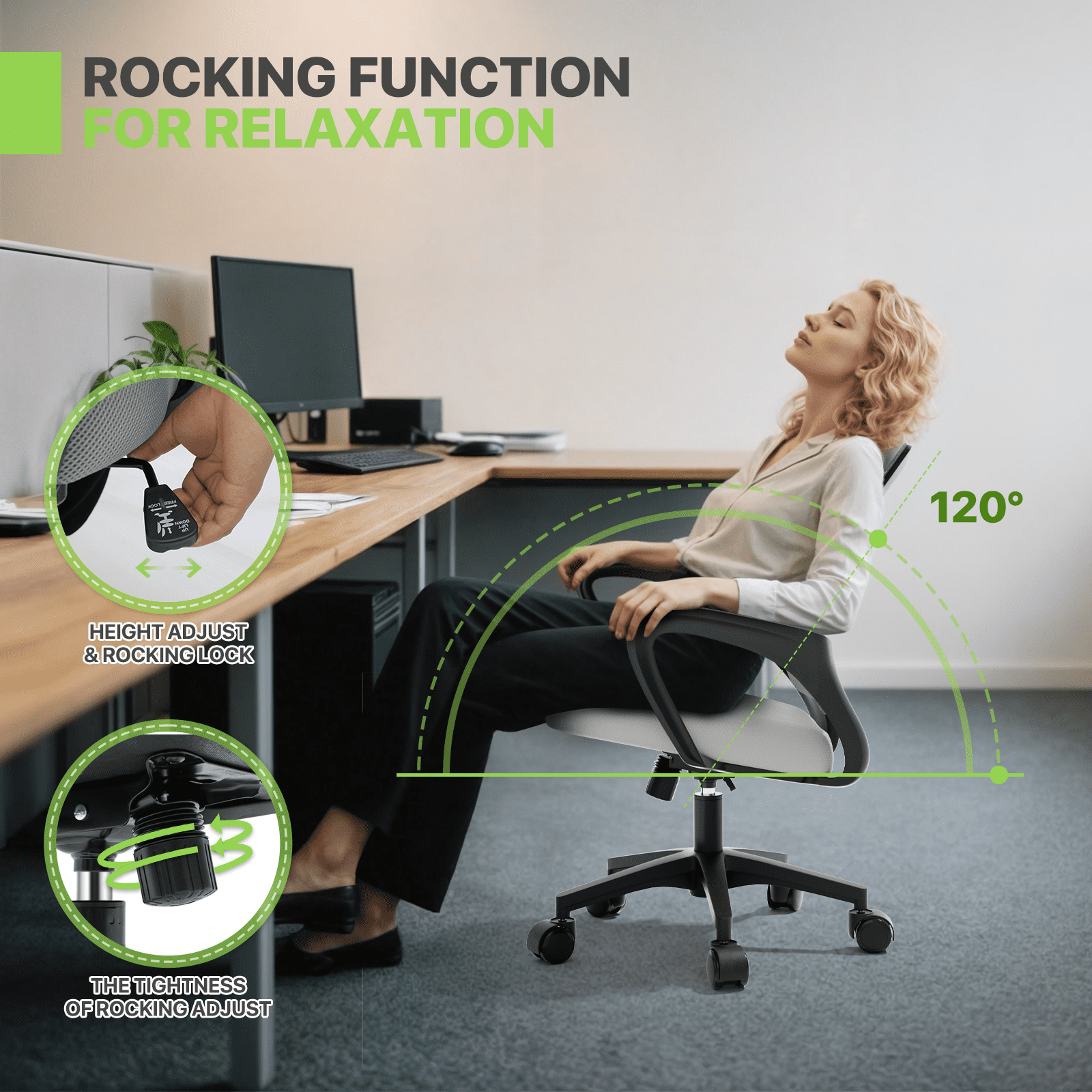 Magshion Mesh Office Chair Desk Chair, Mid Back Ergonomic Adjustable Height Rolling Swivel Computer Chair with Lumbar Support, Light Gray