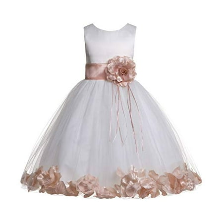 

Ekidsbridal Formal Satin Floral Petals Rose Tulle Ivory Flower Girl Dress Bridesmaid Wedding Pageant Toddler Easter Holiday Recital Communion Birthday Baptism Ceremony Special Occasions 007