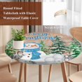 thumbnail image 4 of Merry Christmas Round Tablecloth, Fitted Table Cover with Elastic for 36"-44" Round Tables, Rustic Xmas Tree Elk Blue Snowman Snowflake Table Cloth Outdoor Indoor Dinning Party Waterproof Tablecloths, 4 of 7