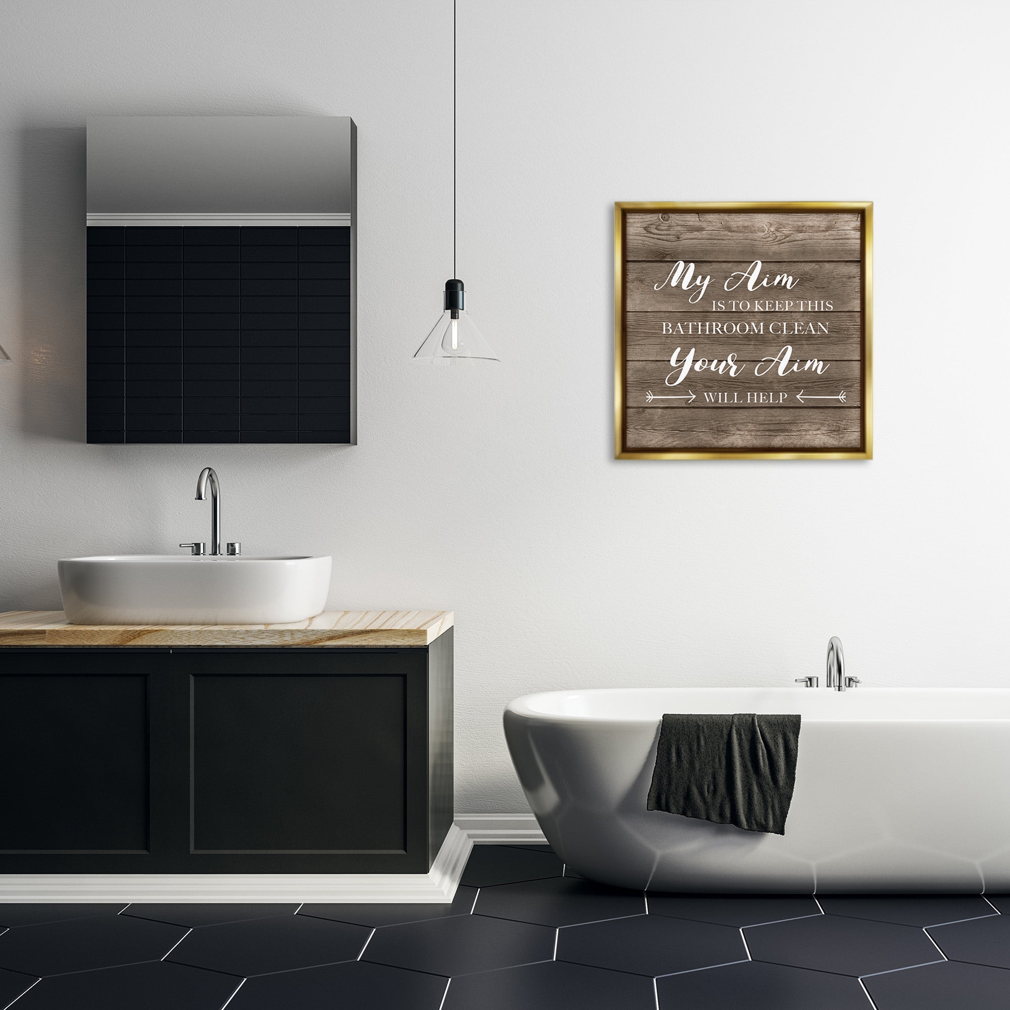 Stupell Industries Sassy Your Aim Toilet Cleanliness Typography Painting Gold Floater Framed Canvas Art Print Wall Art, 25 x 25