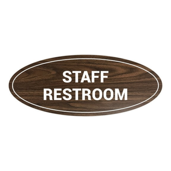 Oval STAFF RESTROOM Sign (Walnut) - Medium 2.75x7"