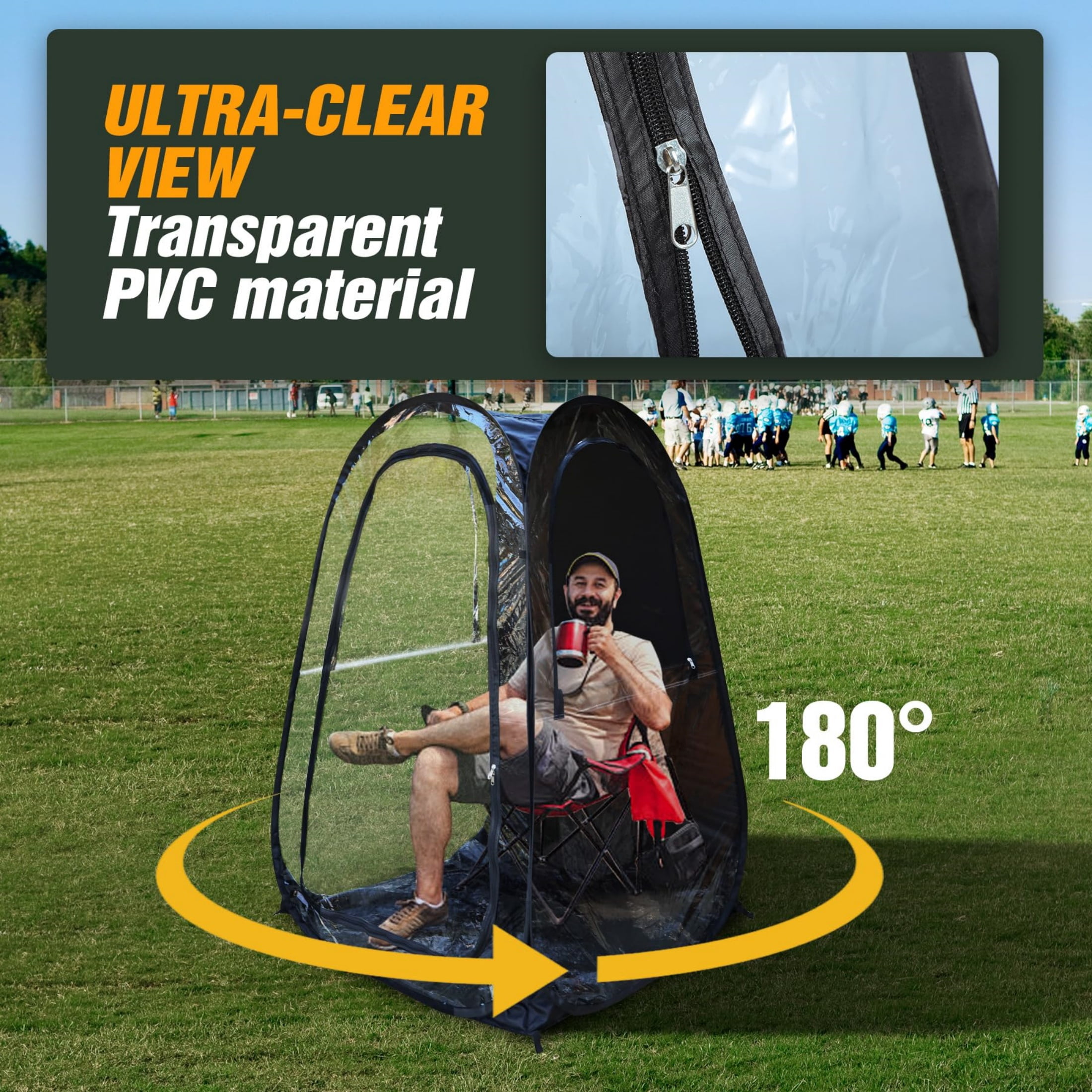 REDCAMP Sports Tent Pop-Up Shelter, 1 Person All-Weather Tent, Waterproof Windproof Rain Pod, Instant Setup Clear Pop-Up Shelter for Soccer, Baseball, Fishing, Black
