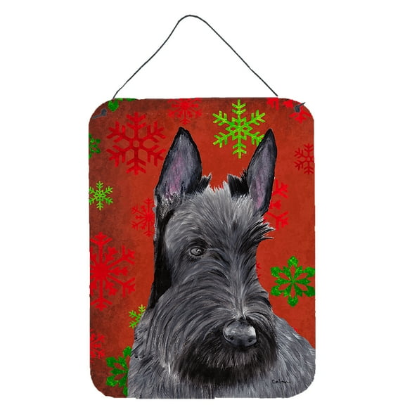 Carolines Treasures SC9426DS1216 Scottish Terrier Red and Green Snowflakes Holiday Christmas Wall or Door Hanging Prints