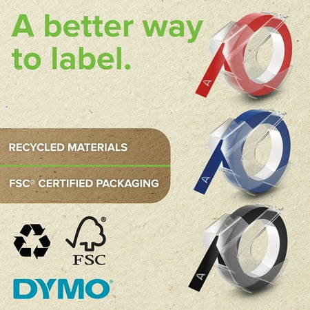DYMO Self-Adhesive Embossing Labels, White Print on Black Tape, 3/8-Inch x 9.8-Foot Roll, 3 Pack