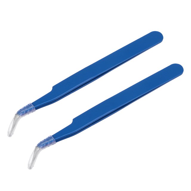 Precisión Curva Punta Pinza Inoxidable Acero Multifuncional Oscuro Azul 2uds