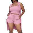 thumbnail image 1 of Mujeres Casual Verano Cuello redondo Sin mangas Tops y pantalones cortos Conjunto de tres piezas Traje Wmkox8yi  bvn3685, 1 of 9