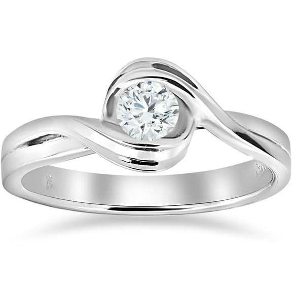 Pompeii 1/2Ct Natural Round Solitaire Diamond Half Bezel Engagement Ring 14k White Gold