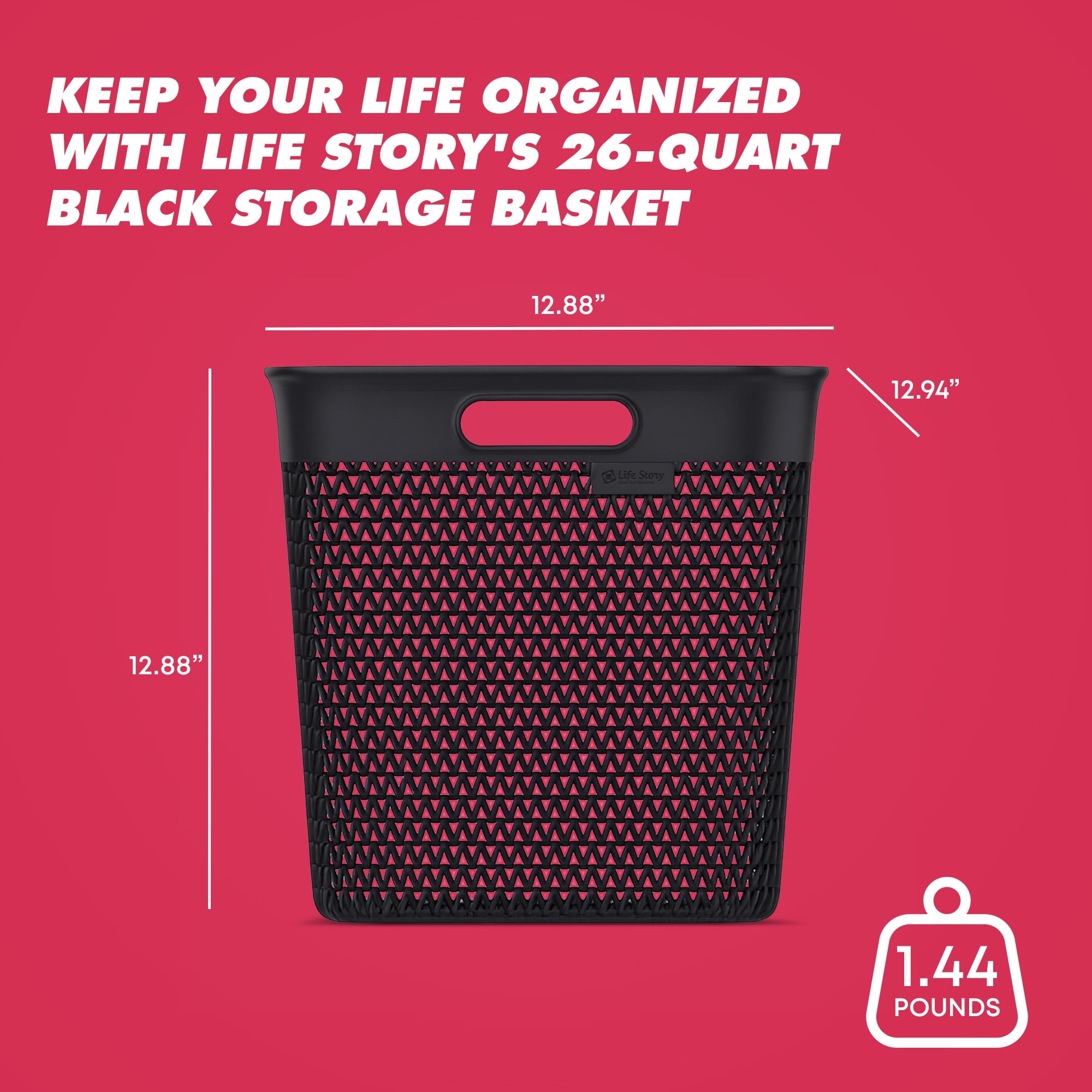 Life Story 26 Quart Decorative Storage Basket, Extra Large Plastic Home Organizer, Black