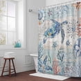 thumbnail image 5 of Turtle Coral Starfish Fabric Shower Curtain Marine Life Ocean Wood Grain Washable Shower Curtains for Bathroom, Waterproof Bath Curtain with Hooks Home Decor 72x72in, 5 of 8