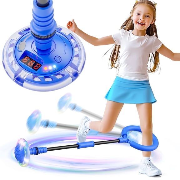 Beefunni Ankle Bounce Ball with Counter, Skip Ball for Kids, with Timer and Cal Calculator, Birthday Gifts for Girls Age 5 6 7 8 9 10 （Blue）