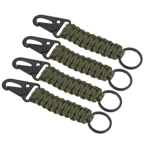 Uxcell Paracord Keychain, 4 Pack Braided Lanyard Key Clip Survival Keychains Green