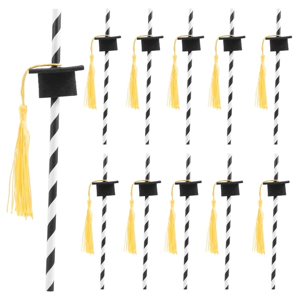 FELTECHELECTR 12 pajitas para bebidas con forma de gorro de graduación y gorro de graduación.