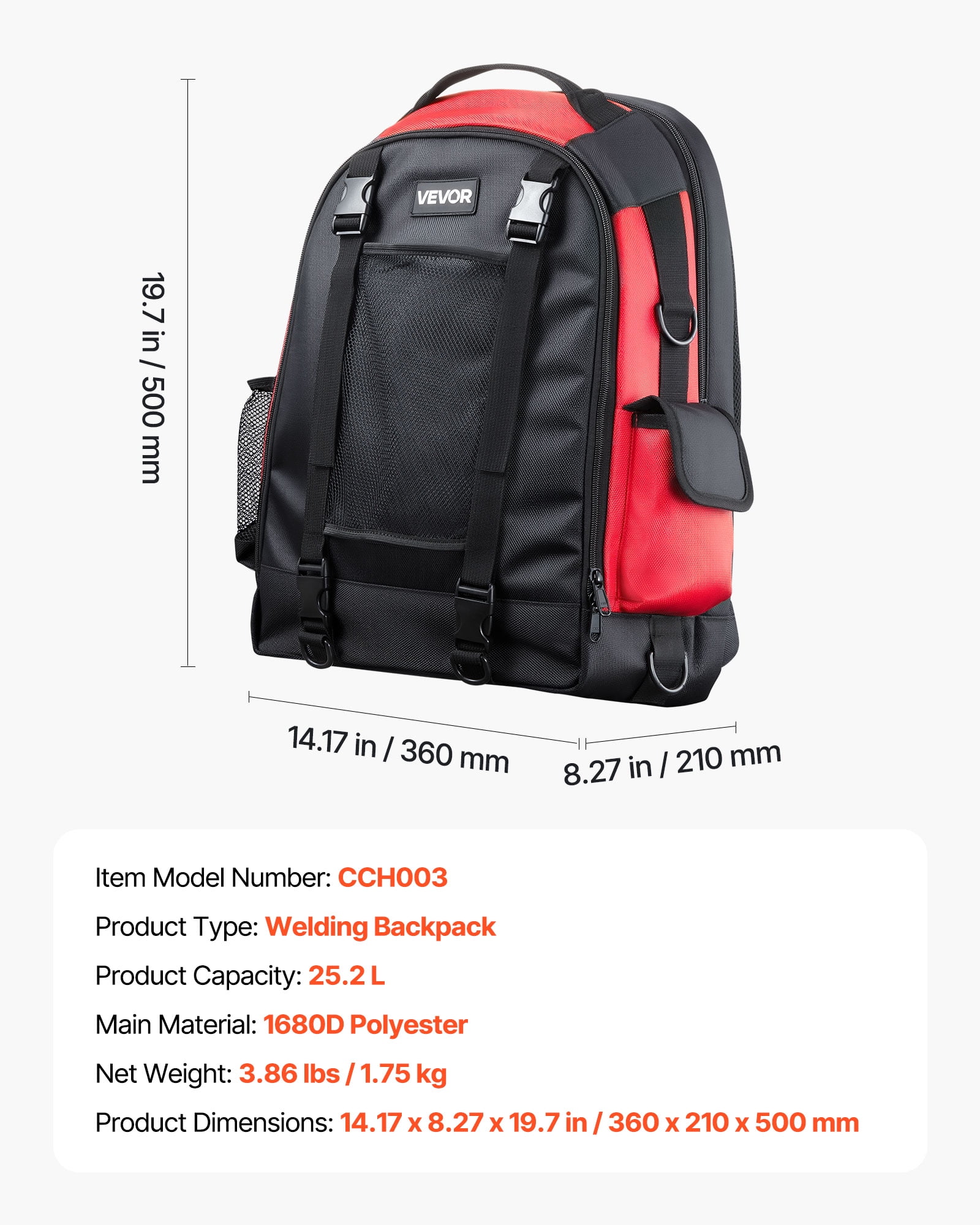 VEVOR Welding Backpack, 25.2L Welder Backpack for Tools and Helmet, 1680D High-Density Polyester Extreme Gear Pack with Helmet Bag, Multi-Purpose Gear Storage Bag for Welding, Outdoor Camping