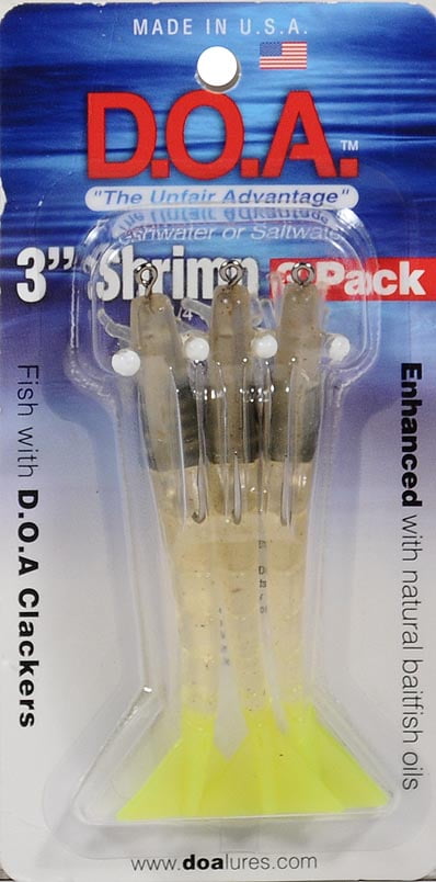 DOA FSH3-3P-309 Shrimp Lure 3 1/4 oz Glow/Gold Rush Belly 3 Per
