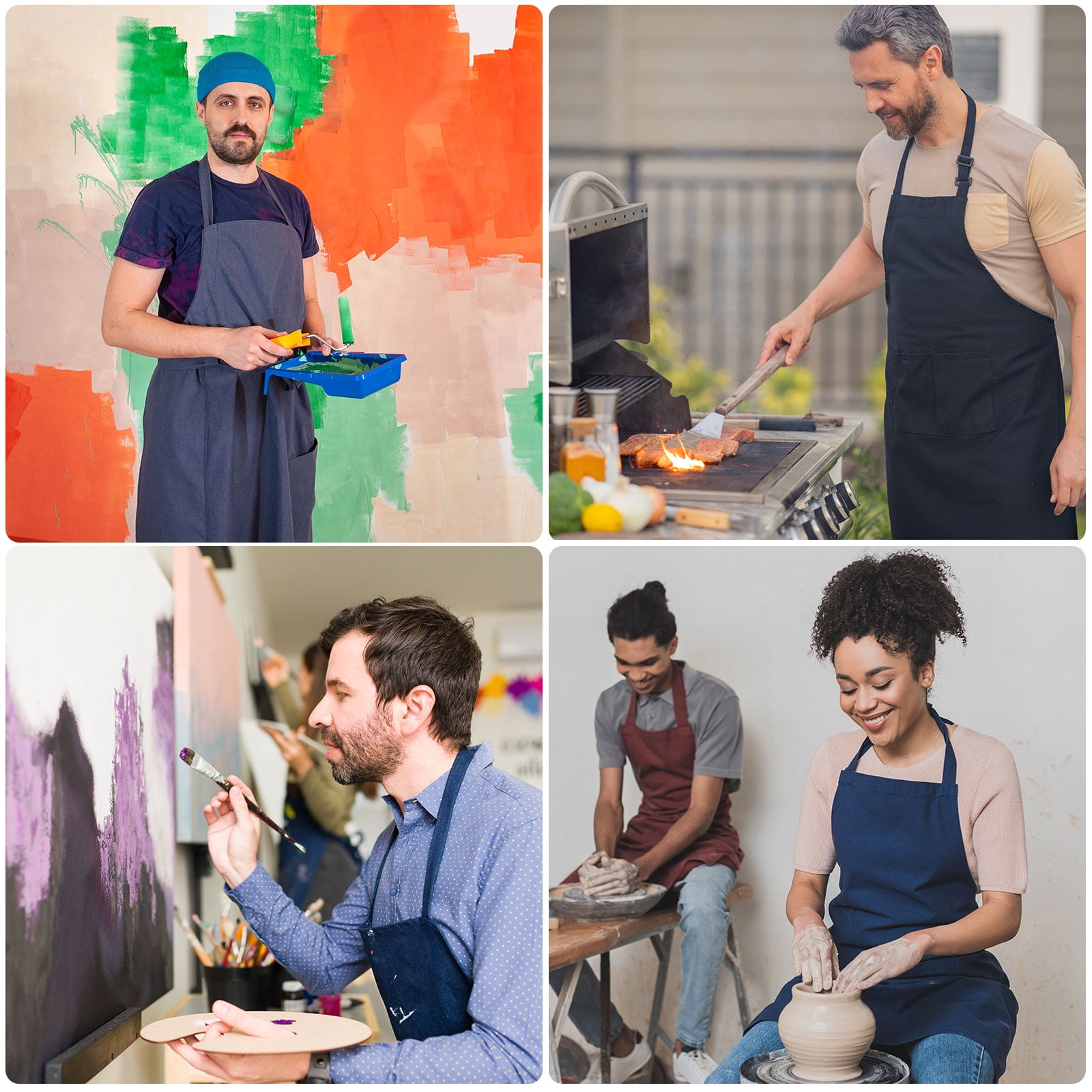 Uxcell 5pcs Kitchen Cooking Aprons 75x65cm Polyester Artist Painting Apron with 2 Pockets for Women Men Chef, Yellow